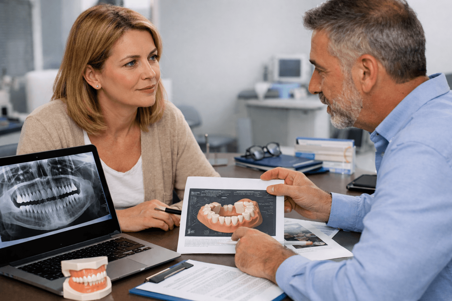 Patient reviewing dental information with clarity